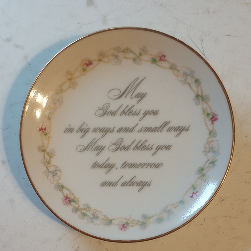Lasting Treasures Porcelain Display Plate w/ Prayer, Floral Border, Gold Edging